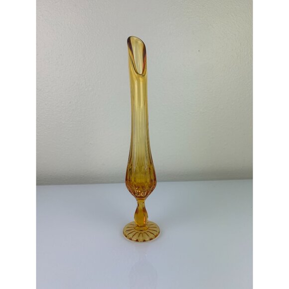 Fenton Colonial Vintage Amber Glass Art Swung Vase Thumbprint Base 12" Boho - Picture 2 of 15